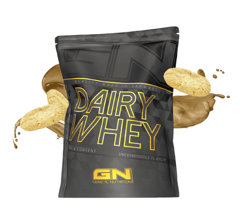 1000g Dairy Whey Protein Pulver in Snickerdoodle flavor with high-quality whey protein isolate, made in Germany.