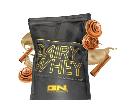 1000g Dairy Whey Protein Pulver cinnamon roll flavor pack with high-quality whey protein isolate for muscle support and low carbohydrates