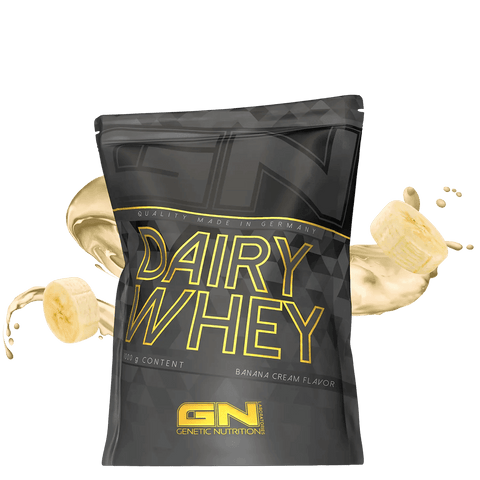 1000g Dairy Whey Protein Pulver banana cream flavor, high-quality German whey protein for muscle building, low carb, versatile flavors