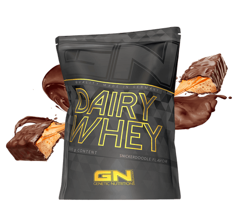 1000g Dairy Whey Protein Pulver snickerdoodle flavor with high-quality whey isolate for muscle building, made in Germany.