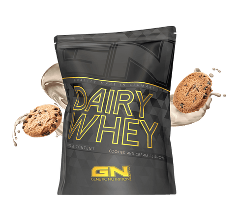 1000g pack of Dairy Whey protein powder with cookies and cream flavor by Genetic Nutrition