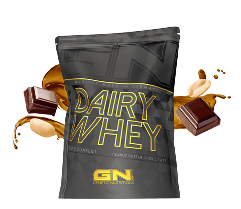 1000g Dairy Whey Protein Pulver by Genetic Nutrition in peanut butter chocolate flavor with high-quality whey isolate and low carbs