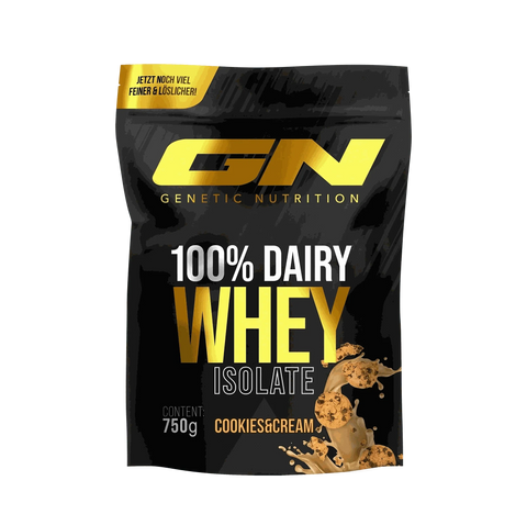 100% Dairy Whey ISOLATE 750g protein powder cookies and cream flavor by Genetic Nutrition