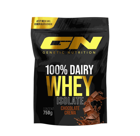 100% Dairy Whey ISOLATE chocolate crema flavor protein powder 750g pouch by Genetic Nutrition