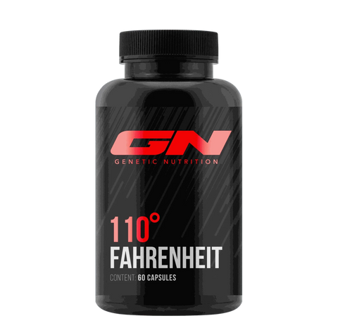110° Fahrenheit dietary supplement bottle with 60 capsules for fat burning and metabolism support by Genetic Nutrition