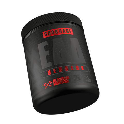 Berserk EAAs 500g container by Gods Rage with essential amino acids for muscle growth, hydration, and performance.
