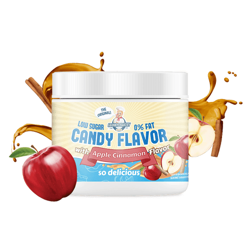 Candy Flavor Powder 200g with apple cinnamon flavor, low sugar, 0% fat, perfect for yogurt, shakes, and baking