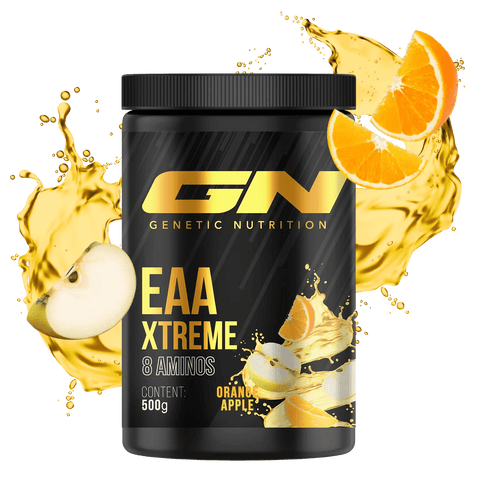 EAA Xtreme 500g muscle recovery supplement with orange apple flavor and essential amino acids for enhanced workout performance