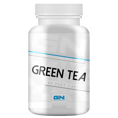 White bottle of Green TEA dietary supplement with 60 vegan capsules for fat burning and health boost