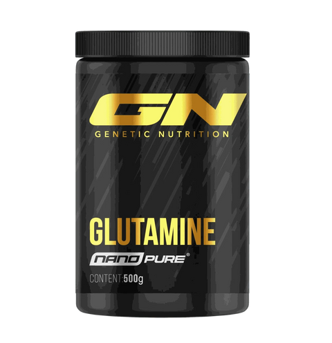 500g container of Nano Pure Glutamine by Genetic Nutrition for muscle recovery and immune support