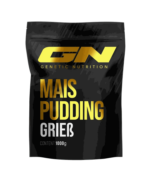 GN Mais Grieß Pudding 1000g bag, healthy sugar-free energy source for fitness and muscle recovery.
