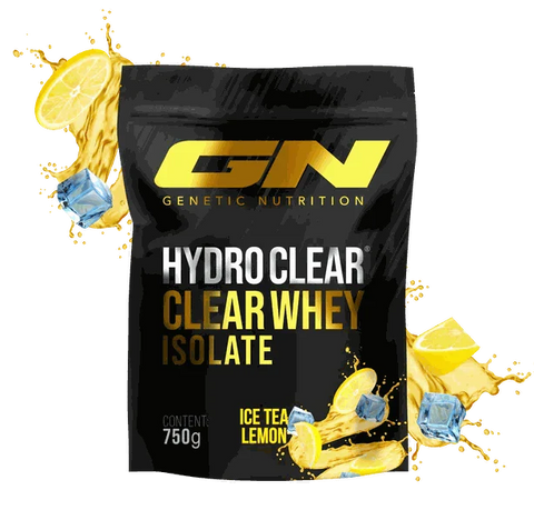 HydroClear Whey Isolat Beutel 750g Ice Tea Lemon Proteinpulver mit erfrischendem Zitronengeschmack und Eiswürfeln